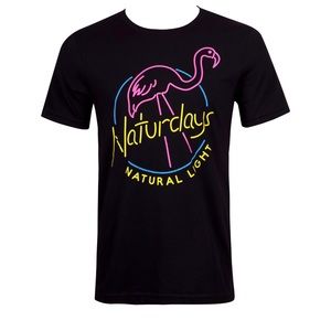 Naturdays Natural Light Beer Neon Flamingo Logo Men’s Black T-Shirt Size XL